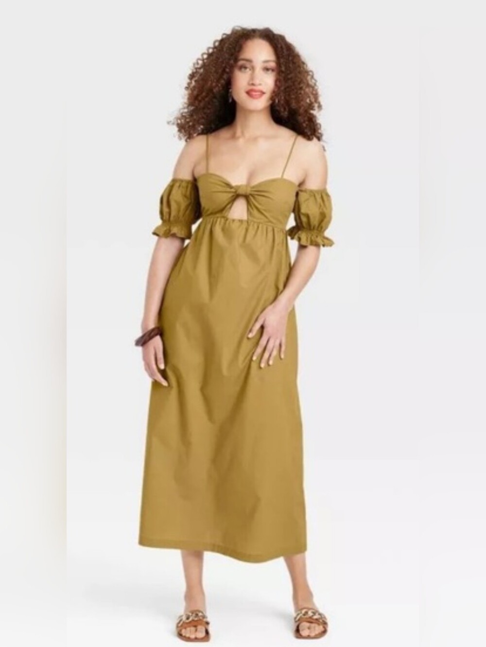 100% Cotton Off Shoulder Maxi Dress Sz XXL Lagenlook Boho Cottage Prairie Earthy